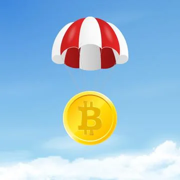 Vector 3d Realistic Bitcoin with Parachute in Sky. Rising Price of Bitcoin, Web Stock Illustration