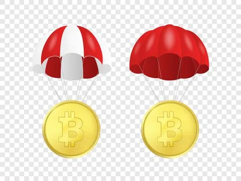 Vector 3d Realistic Bitcoin with Parachute Isolated. Rising Price of Bitcoin Stock Illustration