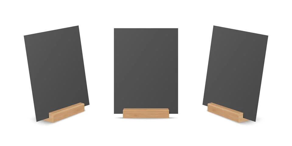 Vector 3d Realistic Black A4 Empty Blank Paper Sheet, Card on Wooden Holder Stock Illustration