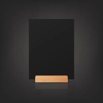 Vector 3d Realistic Black A4 Vertical Empty Blank Paper Sheet, Card on Wooden Stock Illustration