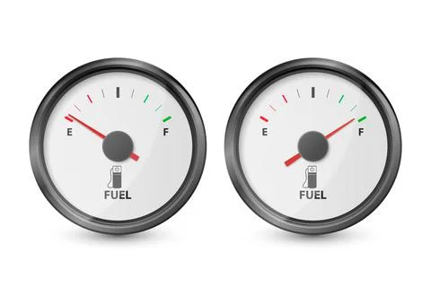Vector 3d Realistic Black and White Circle Gas Fuel Tank Gauge, Oil Level Bar Stock Illustration