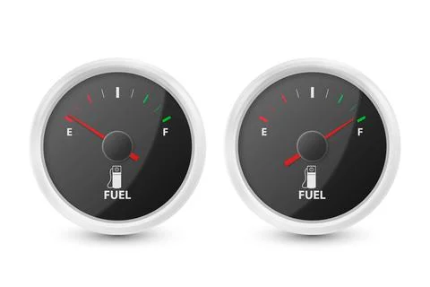 Vector 3d Realistic Black and White Circle Gas Fuel Tank Gauge, Oil Level Bar Stock Illustration
