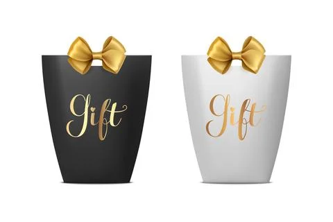 Vector 3d Realistic Black and White Paper Gift Bag, Box for Birthday or Party Illustrazione stock