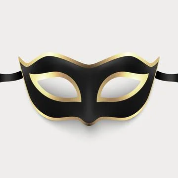 Vector 3d Realistic Black and Golden Carnival Face Mask Isolated. Mask for Party Stock Illustration