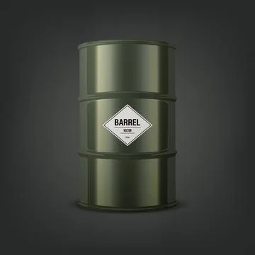 Vector 3d Realistic Black Barrel on Black Background, Hazard Liquid. Caution Ilustração Stock