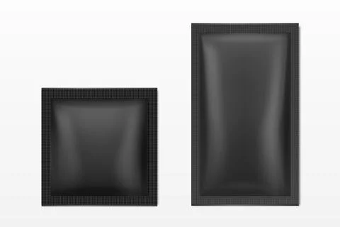 Vector 3d Realistic Black Blank Packaging Icon Set Closeup Isolated. Coffee, Tea Illustrazione stock