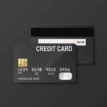 Vector 3d Realistic Black Blank Credit Card Isolated. Design Template of Plastic Stock Illustration