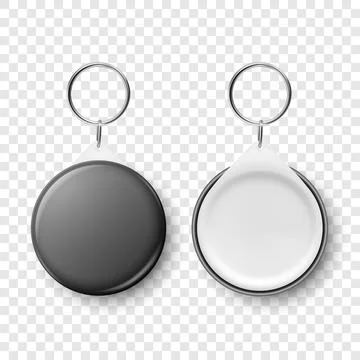 Vector 3d Realistic Black Blank Round Button Badge with Ring Holder Closeup Stock Illustration