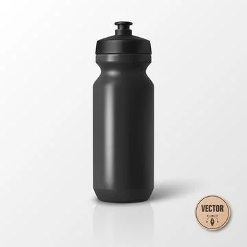 Vector 3d Realistic Black Blank Sport Water Bottle. Plastic Cycling Bottle, Gym Stock-Illustration