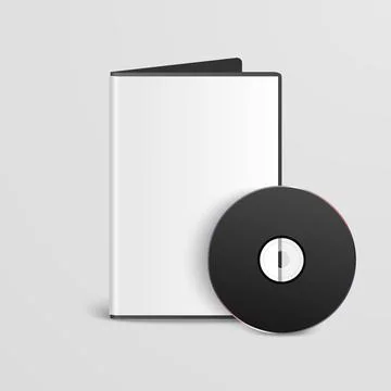 Vector 3d Realistic Black CD, DVD with Paper Cover, Envelope, Case Isolated. CD Stock Illustration