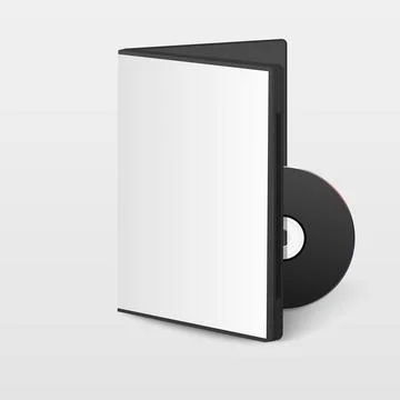 Vector 3d Realistic Black CD, DVD with Paper Cover, Envelope, Case Isolated. CD Stock Illustration