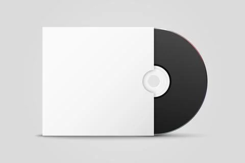 Vector 3d Realistic Black CD, DVD with Paper Cover, Envelope, Case Isolated. CD Stock Illustration