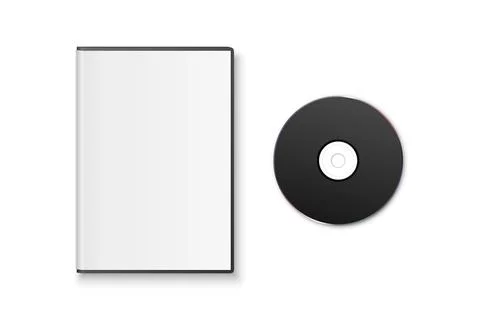 Vector 3d Realistic Black CD, DVD with Plastic Cover, Envelope, Case Isolated Stock Illustration