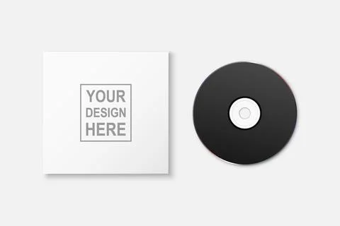 Vector 3d Realistic Black CD, DVD with Paper Cover, Envelope, Case Isolated. CD Stock Illustration