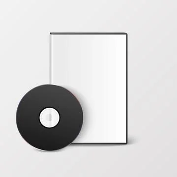 Vector 3d Realistic Black CD, DVD with Plastic Cover, Envelope, Case Isolated Stock Illustration