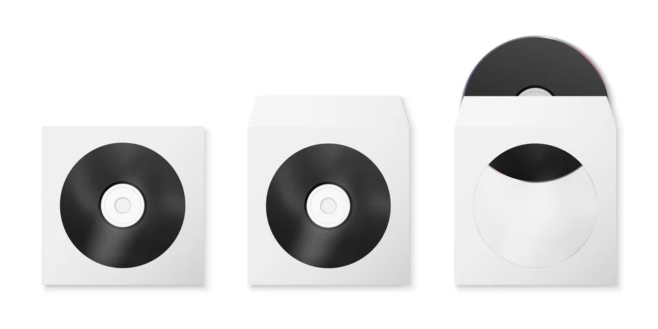 Vector 3d Realistic Black CD, DVD with Paper, Plastic Cover, Envelope, Case with Stock Illustration