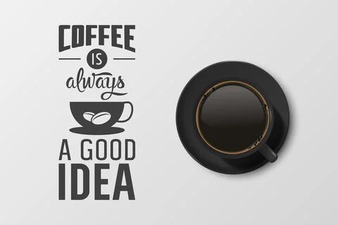 Vector 3d Realistic Black Ceramic Porcelain Mug with Black Coffee - Espresso Illustrazione stock