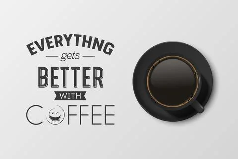 Vector 3d Realistic Black Ceramic Porcelain Mug with Black Coffee - Espresso Stock Illustration