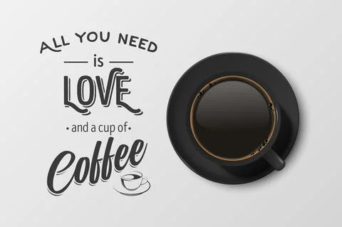 Vector 3d Realistic Black Ceramic Porcelain Mug with Black Coffee - Espresso イラスト素材