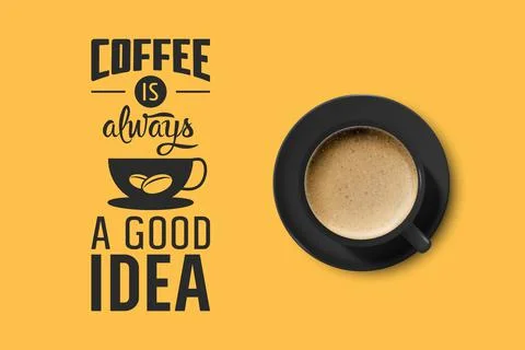 Vector 3d Realistic Black Ceramic Porcelain Mug with Foam Coffee - Capuchino Illustrazione stock