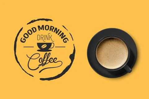 Vector 3d Realistic Black Ceramic Porcelain Mug with Foam Coffee - Capuchino Stock Illustration