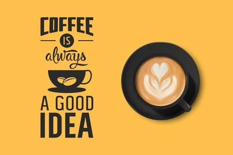 Vector 3d Realistic Black Ceramic Porcelain Mug with Foam Coffee - Capuchino Stock Illustration