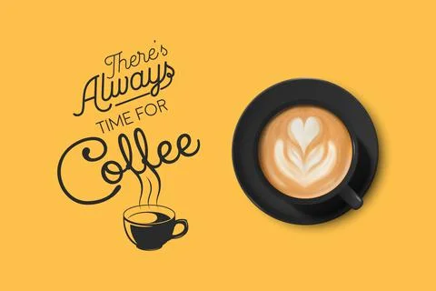 Vector 3d Realistic Black Ceramic Porcelain Mug with Foam Coffee - Capuchino Stock Illustration