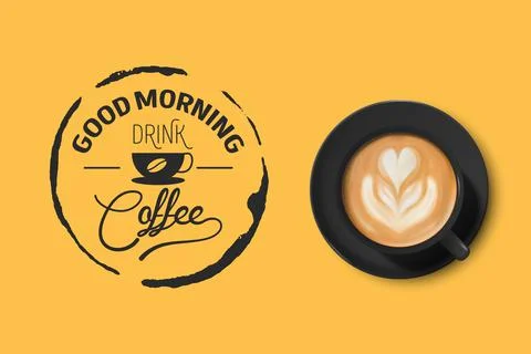 Vector 3d Realistic Black Ceramic Porcelain Mug with Foam Coffee - Capuchino Stock Illustration