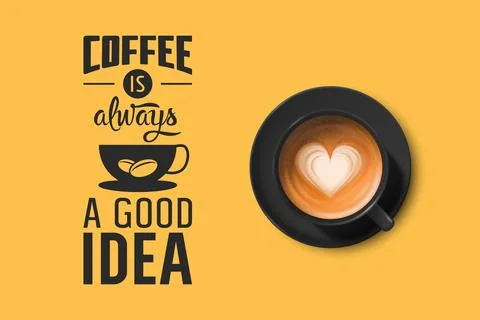 Vector 3d Realistic Black Ceramic Porcelain Mug with Foam Coffee - Capuchino イラスト素材