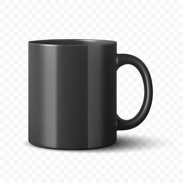 Vector 3D Realistic Black Ceramic Mug. Tea or Coffee Cup, Isolated. Blank Illustration