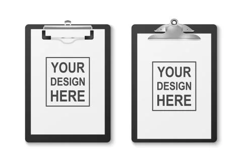 Vector 3d Realistic Black Clipboard with Folded Blank Paper and Metal Clip Icon 스톡 일러스트