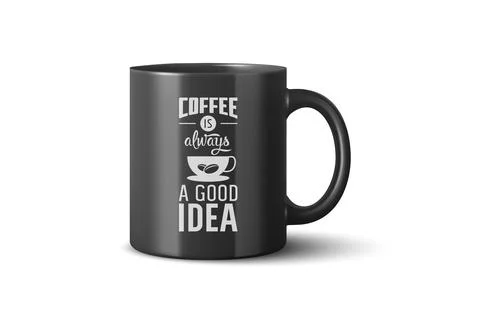 Vector 3d Realistic Black Coffee Mug Mockup with Vintage Typography Print イラスト素材