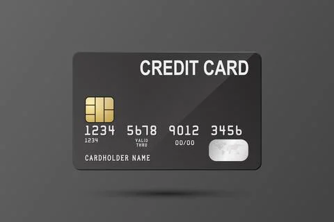Vector 3d Realistic Black Credit Card Isolated. Design Template of Plastic Stock Illustration