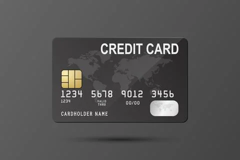 Vector 3d Realistic Black Credit Card with World Map Isolated. Design Template Stock Illustration
