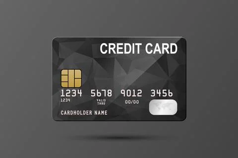 Vector 3d Realistic Black Credit Card Isolated. Design Template of Plastic Illustrazione stock