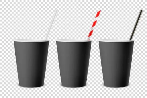 Vector 3d Realistic Black Disposable Opened Blank Paper, Plastic Coffee, Tea Cup Illustrazione stock