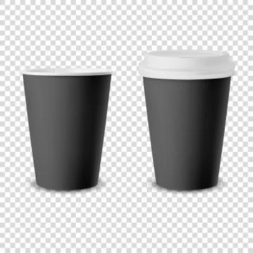 Vector 3d Realistic Black Disposable Opened and Closed Paper or Plastic Coffee Illustrazione stock