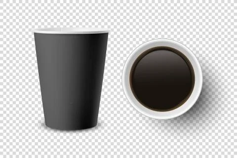 Vector 3d Realistic Black Disposable Opened Paper, Plastic Coffee Cup for Drinks Stock Illustration