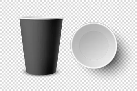 Vector 3d Realistic Black Disposable Opened Paper, Plastic Coffee Cup for Drinks Stock Illustration