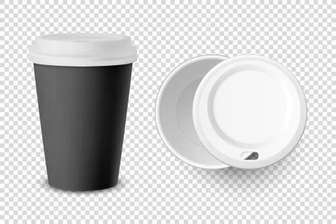 Vector 3d Realistic Black Disposable Closed and Opened Paper, Plastic Coffee Cup Illustrazione stock