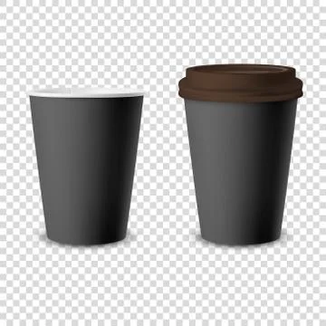 Vector 3d Realistic Black Disposable Opened and Closed Paper or Plastic Coffee Stock Illustration