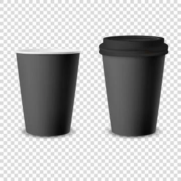 Vector 3d Realistic Black Disposable Opened and Closed Paper or Plastic Coffee Stock Illustration