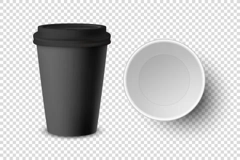 Vector 3d Realistic Black Disposable Closed and Opened Paper, Plastic Coffee Cup Stock Illustration