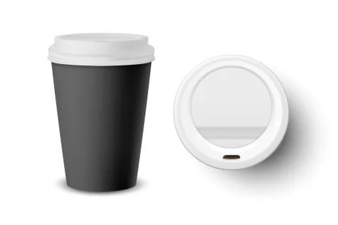 Vector 3d Realistic Black Disposable Closed Paper, Plastic Coffee Cup for Drinks 스톡 일러스트