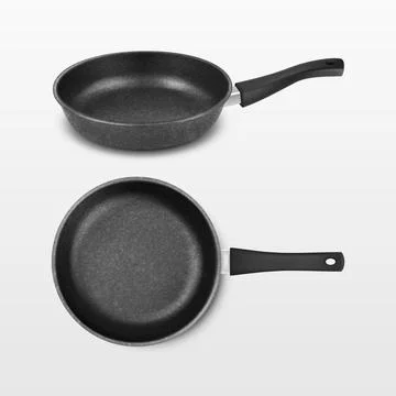 Vector 3d Realistic Black Empty Frying Pan Icon Set Isolated on White Background Stock Illustration