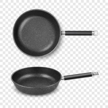 Vector 3d Realistic Black Empty Frying Pan Icon Set Isolated on Transparent Stock Illustration