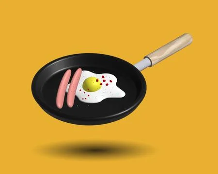 Vector 3d Realistic Black Empty Frying Pan Icon Set Isolated on Yellow Backgr Illustrazione stock
