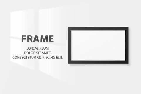 Vector 3d Realistic Black Horizontal Wooden Simple Modern Frame Icon Closeup Stock-Illustration