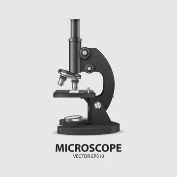 Vector 3d Realistic Black Laboratory, School Microscope Isolated on White Stock Illustration