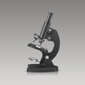 Vector 3d Realistic Black Laboratory Microscope Isolated. Chemistry, Biology Illustrazione stock